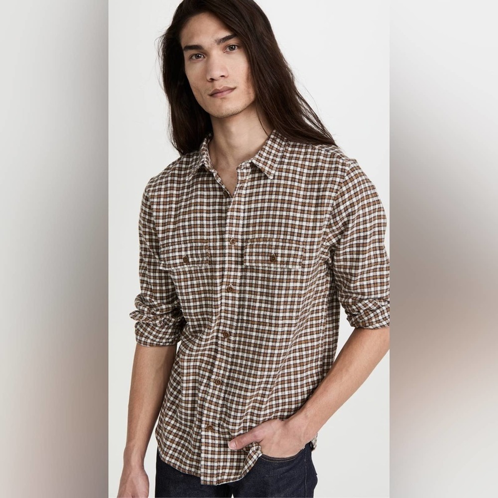 Men's Brown Plaid Button-Down Shirt